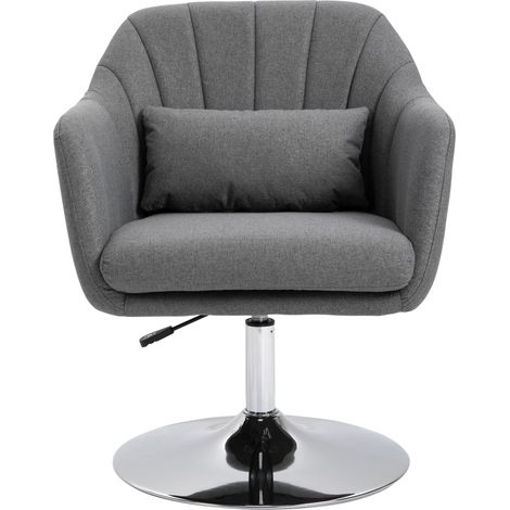 Swivel Linen Fabric Accent Chair for Living Room Contemporary Vanity Armchair Adjustable Height Thick Cushion Lumbar Support Armrest for Bedroom Office Dark Grey (1/5)