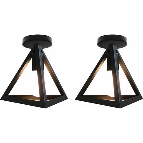 Ensemble de 2 plafonniers design industriel, cage triangulaire, plafonnier moderne, style industriel vintage, métal noir, chambre, café-bar, restaurant, salle à manger, noir (1/5)