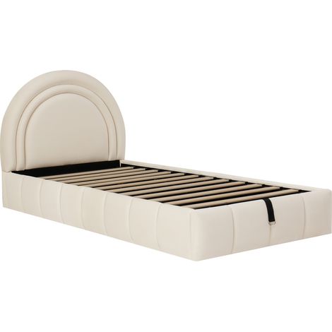Cama infantil tapizada 90 x 200 cm con arcón, somier y cabecero, terciopelo beige HOMVRA (1/5)