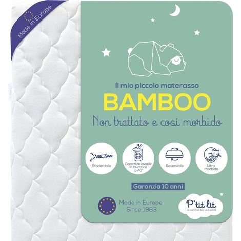 P'tit Lit - Materasso Lettino Bambino in bambù  70x140 cm  Viscosa soffice e assorbente  Senza trattamento chimico  Sfoderabile  OekoTex®  Fabbricazione europea  Spessore fino a 10 cm (1/5)