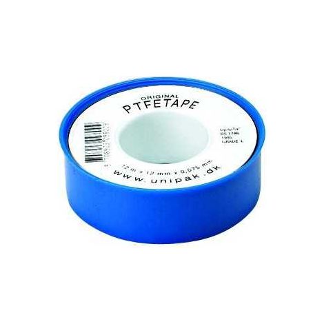 Ruban Teflon PTFE 10m x 12mm x 0,075mm – Pour installations eau et air – Plage de température -200°C à +80°C – Pression max 10 bar – Unipak
