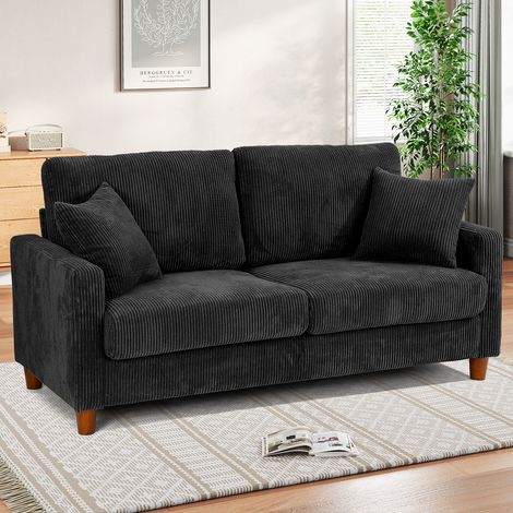 NECHE Polstersofa 2-Sitzer – Schwarzer Cord,Extra tiefe Sitzfläche 56cm,Weicher,Atmungsaktiver Stoff für das Wohnzimmer,178 x 76 x 89 cm