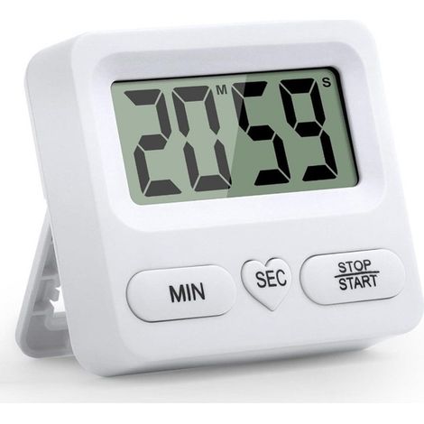 Minuteur Numérique de Cuisine avec Grand Écran, Minuteur électronique Multifonction, Chronomètre et Alarme, Affichage LCD, Pratique pour Cuisine et Maison, Blanc (1/5)