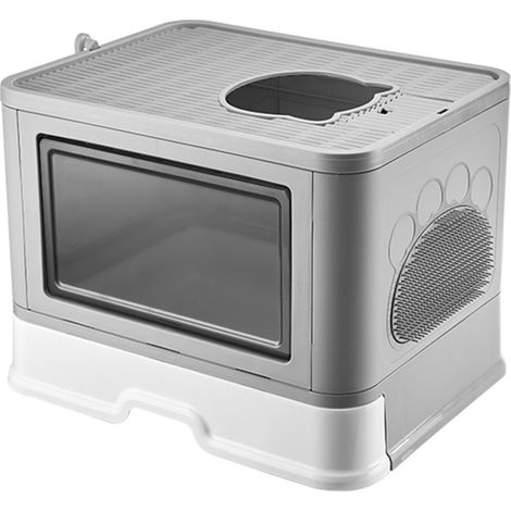 Bac à litière pour chat moins de 15 kg, Bac Litière Chat- Maison de Toilette Chat Fermée - 48.536.538cm- gris (1/5)