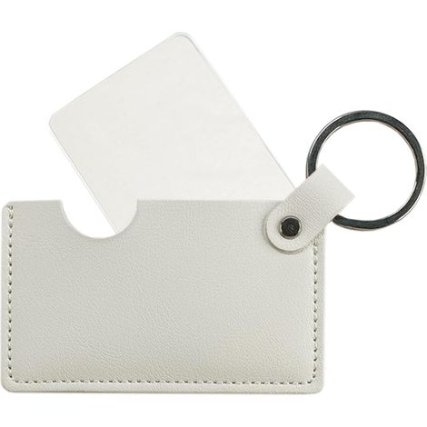 Miroir compact en acier inoxydable avec porte-clés, mini miroir de maquillage de voyage portable avec étui en cuir PU (blanc)