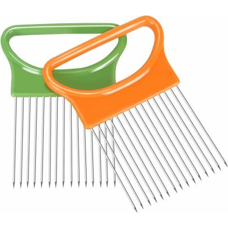 onion holders for slicing, stainless steel slicing sticks for the kitchen, compartment for lemon and cucumber, meat tenderizer, green and orange (orange) (1/5)