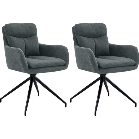 Lot de 2 chaises de salle à manger fauteuils pivotants 180° en tissu gris foncé avec accoudoirs et piètement métal 100007699 (1/5)