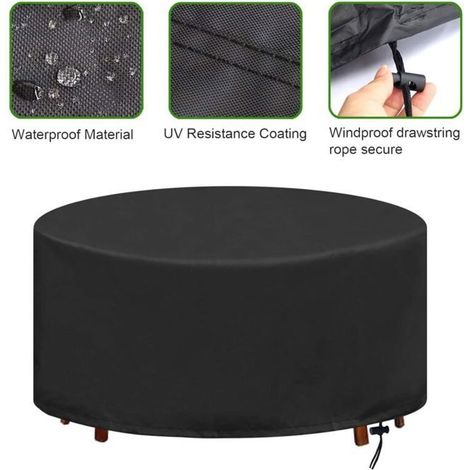 Bache Table de Jardin Ronde Housse pour Table de Jardin Imperméable Anti-UV Oxford Robuste Protection Table Extérieur Ø128X71CM (1/4)