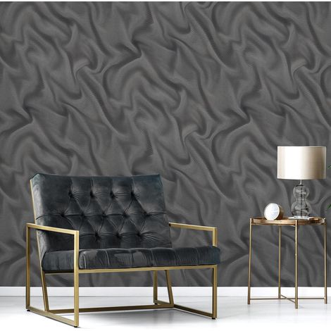 Papier peint 3D anthracite aspect tissu tendance | Tapisserie anthracite élégante pour chambre adulte | Papier peint chic intissé salon (1/5)
