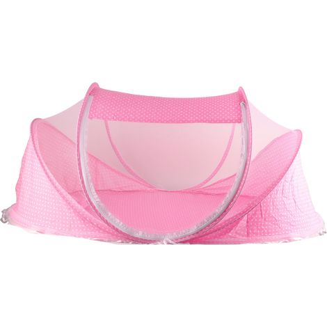 Moustiquaire de lit bébé portable anti-insectes avec oreiller pliable rose