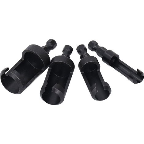 Lot de 4 forets à bouchons bois 1/4po 3/8po 1/2po 5/8po queue hexa 1/4po acier carbone pour menuiserie (1/5)