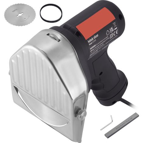 Couteau électrique à shawarma 80W, lame inox 100mm, épaisseur réglable 0-8mm, pour kebab, gyros et döner. 2 lames incluses. Usage professionnel. (1/5)