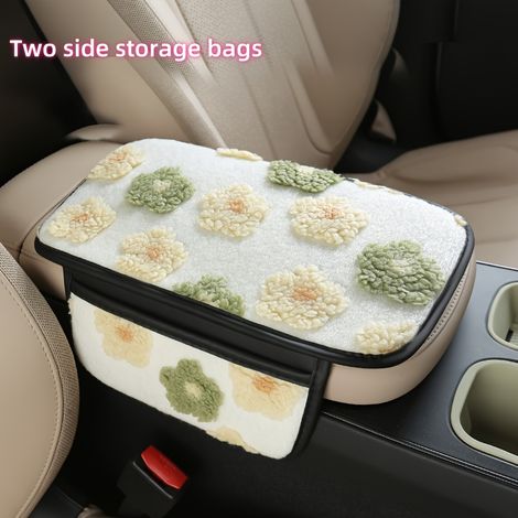 Coussin de console centrale de voiture en peluche, avec poches de rangement des deux côtés, permet de ranger les reçus, cartes bancaires, factures, réchauffe les mains en automne et hiver (1/5)