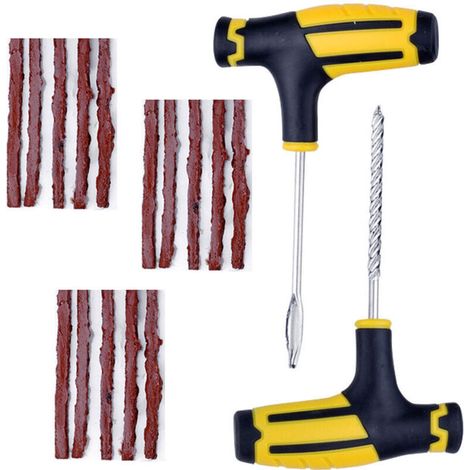 17 Pièces Kit D'Urgence de Réparation Rapide de Pneus, Tubeless de Réparation de Pneu Crevaison, Réparation de Pneu de Voiture Plug, Avec Colle Meche Pneu, Outil en T Spiralé und Insert d'Outil en T (1/4)