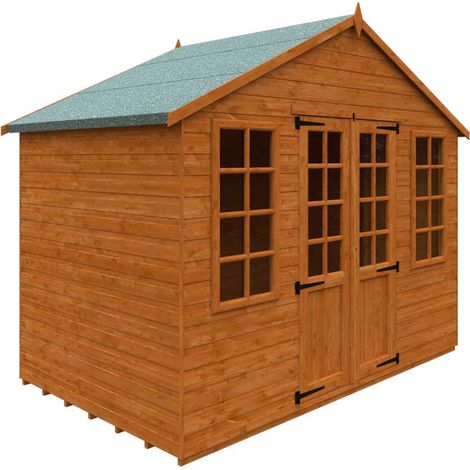 6x10 Summerhouse 12mm Shed - L175 x W295 x H257.7 cm - Solid Wood/Softwood/Pine - Burnt Orange