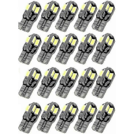 Lot de 20 ampoules LED W5W T10 8 SMD 12V 6000K 168 LED pour plafonnier/liseuse de voiture (1/5)