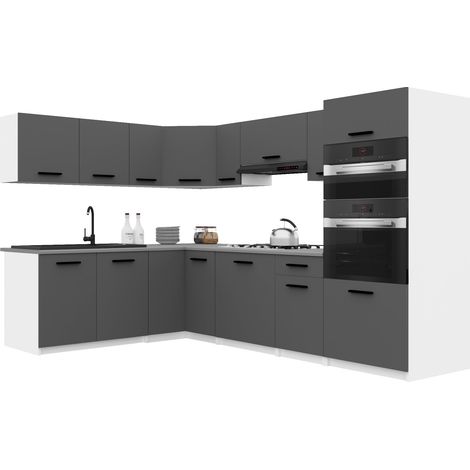 Belini ITALIA 8 Cuisine Equipée Modulaire Complète - 420 cm. Meubles Hauts Bas avec Plan de Travail, Gris Mat (1/5)