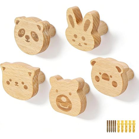 ganchos de pared de madera con forma de animales, capacidad de 3-5 kg, con tubo de expansión y tornillo, para niños. (1/5)