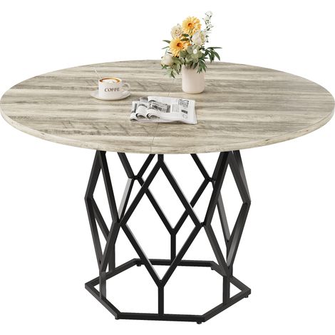 GARVEE - Table à manger ronde 120cm design industriel, cadre diamant noir, plateau gris ou brun pour 4 à 6 personnes, salle à manger ou cuisine(Gris) (1/5)