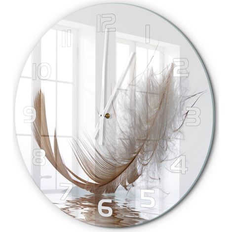 Horloge Murale Ronde Cadeau Original Verre Silencieuse pour Maison Salon Plume sur l'eau fi 60 cm (1/5)