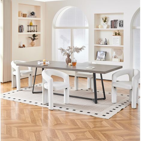 Set di 4 sedie da pranzo moderne in velluto beige con braccioli, portata 150 kg, OKWISH (1/5)