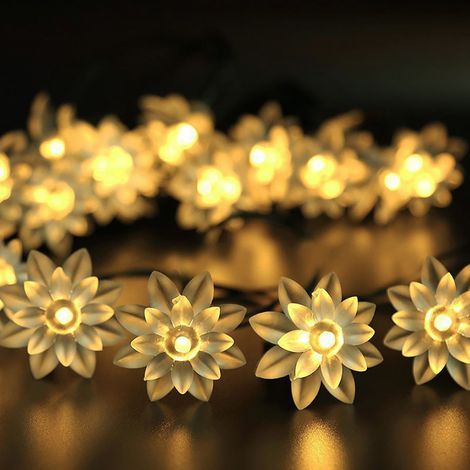 Guirlande lumineuse solaire d'extérieur en forme de fleur de lotus (20 LED) pour les jardins, les festivals, les mariages et la décoration de cours (lumière blanche chaude, 20 LED) (1/5)