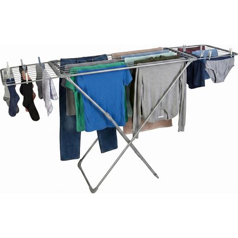 Relaxdays tendedero de pie extensible y plegable, metal, 18 m de secado, HxAxP: 96 x 108-177 x 55 cm, gris (1/5)
