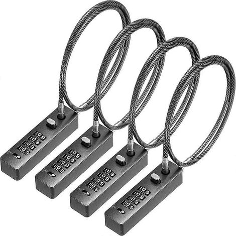 Set mit 4 Stahlkabelschlössern (60 cm, 23-3/5 Zoll) mit zurücksetzbarem 4-stelligen Zahlencode für Fahrräder und Schließfächer (1/5)