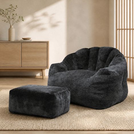 Poltrona relax con ottomano nero 99 x 86,3 x 64,7 cm in tessuto DESVIAE (1/5)