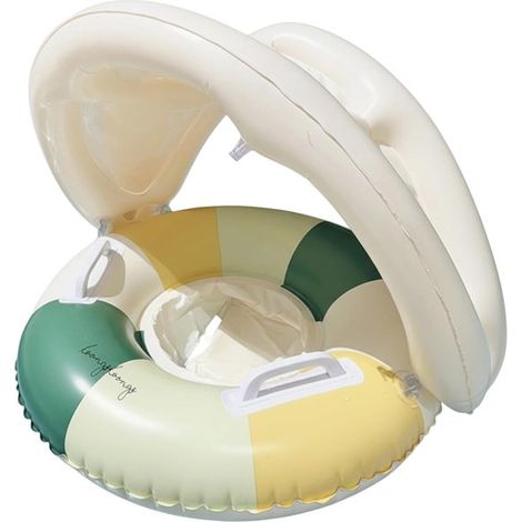 Flotador infantil con capucha, parasol UPF y asiento seguro para piscina, lago y playa, ayuda inflable para nadar para bebés de 6 a 12 meses (1/5)