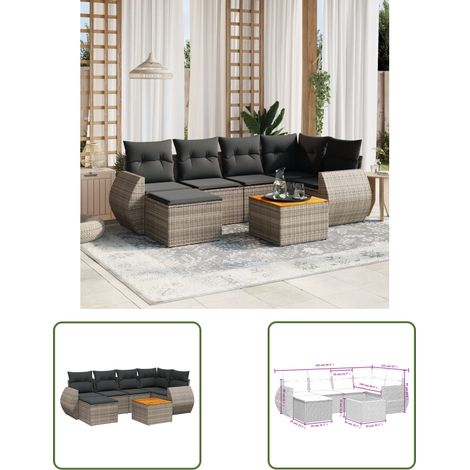 The Living Store 7-tlg. Garten-Sofagarnitur mit Kissen Grau Poly Rattan - Gartenmöbel - Esstisch - Outdoor Möbel - Lounge Set - Rattan Gartenmöbel (1/3)