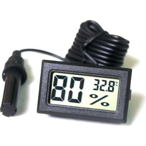 Integrated Digital LCD Thermometer Hygrometer with External Probe for Incubator, Aquarium, Poultry, Reptile, Black (1/5)