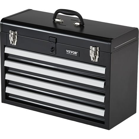 VEVOR Boite a Outils Metal, 520 mm, Caisse a Outils Acier Portable avec 4 Tiroirs Coulissants Roulement a Billes, Petit Coffre a Outillage Multifonction, Doublure EVA, Finition Revetement Poudre, Noir