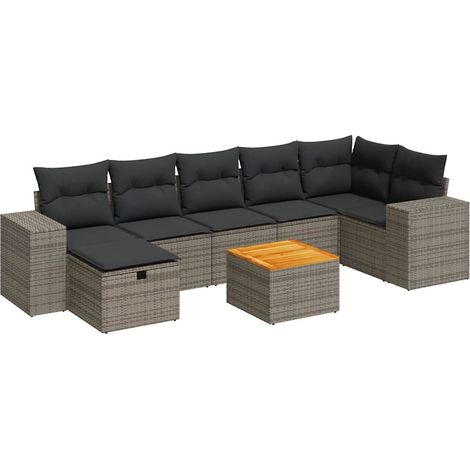 vidaXL Set Divano da Giardino 8 pz con Cuscini Grigio in Polyrattan (1/5)