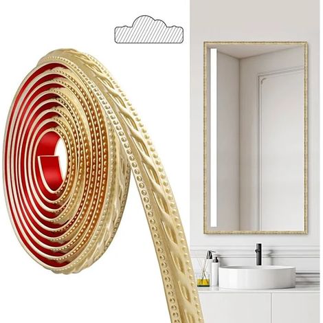 Moulures PVC autocollantes, 300cm×2cm, pour plafonds, murs, bordures, cadres miroirs, plinthe - Champagne Doré (300cm×2cm) 300cm×2cm (1/5)