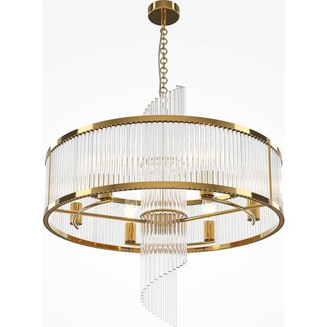 Suspension Art Déco – structure dorée et cascade verre ELMA (1/5)