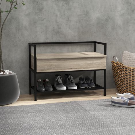 Banco Recibidor con Tapa Abatible Mueble Zapatero con Compartimento Oculto y Estante de Rejilla 84x39,5x61 cm Roble (1/5)