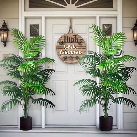 Lot de 2 palmiers artificiels Areca 90 cm – plantes décoratives vertes réalistes – sans pot – maison et jardin