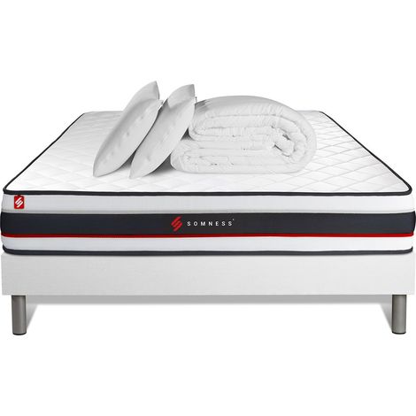 Komplettpaket Bett - Matratze 160x200 cm + Boxspringbett mit Lattenrost (im Set) + 2 Kopfkissen + Bettdecke - Form (1/5)