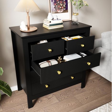 Cómoda negra de madera 79x39,5x80,5 cm con 5 cajones -FLORAGRACE (1/5)