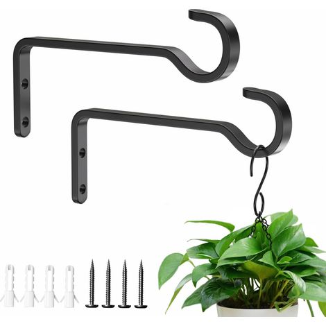 Lot de 2 jardinières suspendues robustes pour extérieur de 15 cm : cintres en fer avec crochets métalliques, parfaits pour les plantes d'extérieur et les lanternes suspendues ou les mangeoires à oisea (1/5)