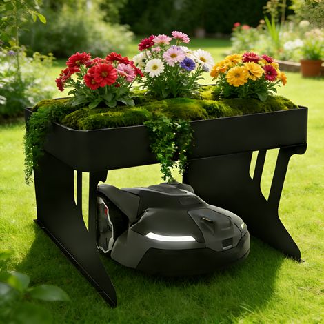 Garage pour Robot Tondeuse avec Jardinière, 80x66x48 cm, Toit, Abri pour Tondeuse Robot, Housse de Protection pour Tondeuse, Noir (1/5)