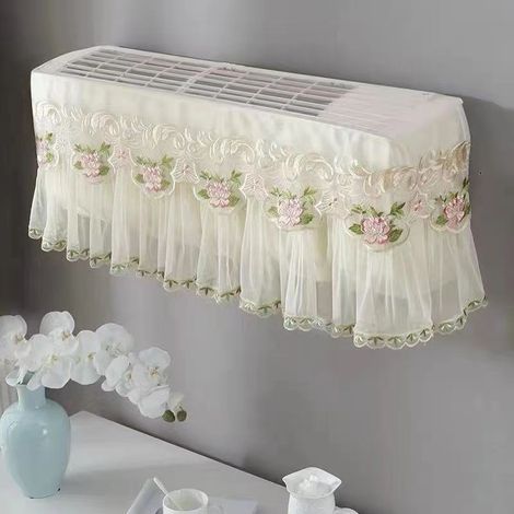 Housse de Climatiseur Murale en Dentelle Beige, Décorative,Protection Anti-poussière pour Climatiseurs, Motif Floral Élégant,Cache Climatisation (1/5)