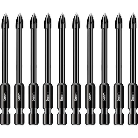 CCYKXA 10-teiliges 6-mm-Bohrerset für Fliesen und Glas, 1/4-Sechskantschaft, Bohrwerkzeug mit Wolframkarbidspitze für Porzellan, Keramik, Spiegel, Beton, Ziegelwände, Glas