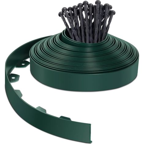 Clôture de jardin en plastique de 20 mètres (avec 40 poteaux d'ancrage) – Clôture en gazon flexible  50 mm de haut, verte.