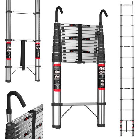 échelle télescopique de 5 mètres avec crochet, en acier inoxydable, pliable, rétractable, antidérapante, rétractable, en acier inoxydable de haute qualité, portable et légère, portant 150 kg