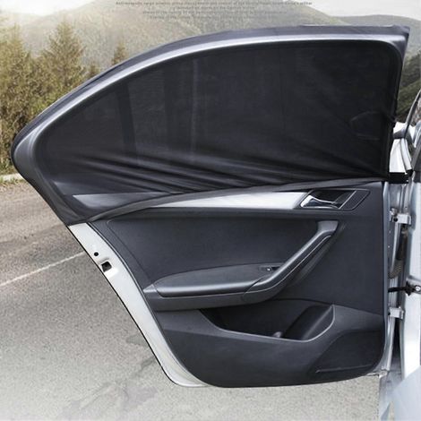 Paire de rideaux pare-soleil de voiture, moustiquaires noires en maille pour vitres latérales, protection solaire (1/5)