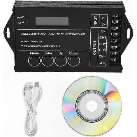 Contrôleur LED RGB 5 Canaux Minuterie Programmée, Variateur pour Bandeau DC12V-24V, Solution Éclairage Intelligent (1/5)