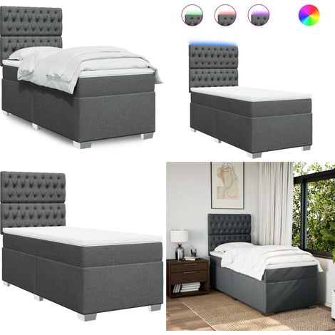 Cama box spring con colchón tela gris oscuro 80x200 cm - Cama con luz LED - Cama box spring