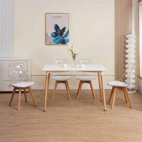 Ensemble table rectangulaire de repas + 4 chaises transparentes - SCANDI